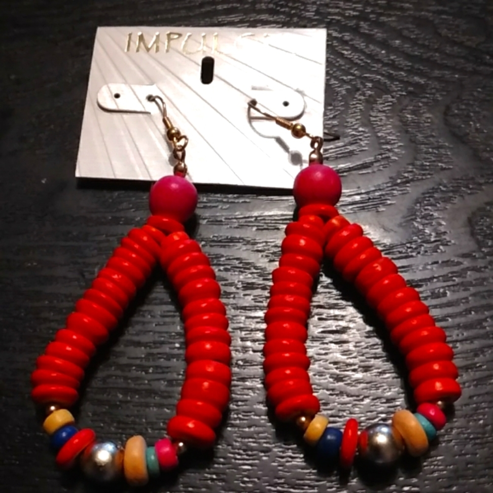 Funky beaded drop hoop earrings